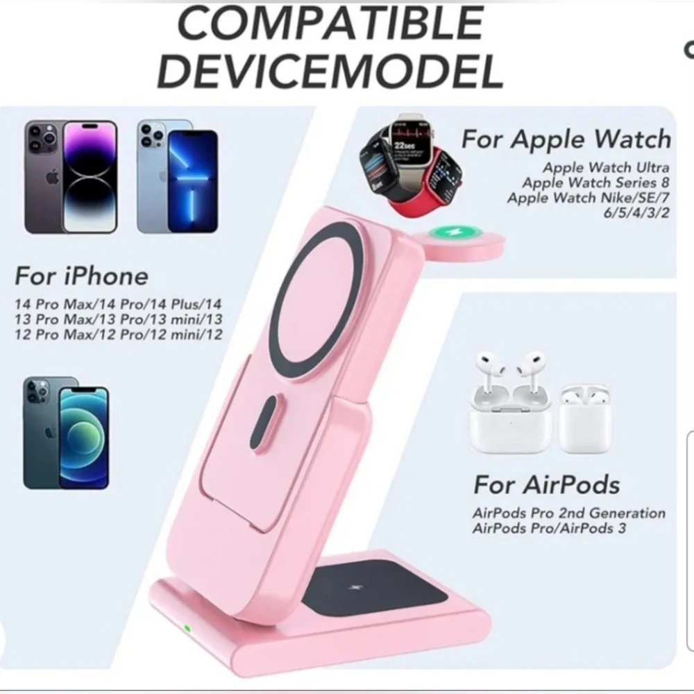 3 in 1 Wireless Charging Station,5000mAh Fast Foldable/Portable Charger/ iPhone